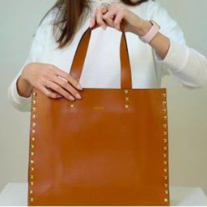 DASTI Studded Cognac Tote Bag Double Handed, Brown
